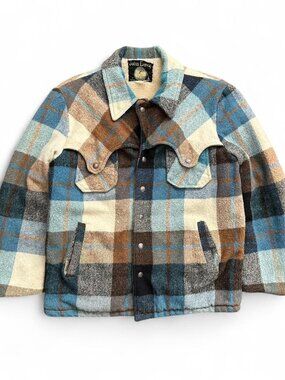 Vintage 70s Wool Plaid Flannel Jacket Sherpa Lined Men's Small